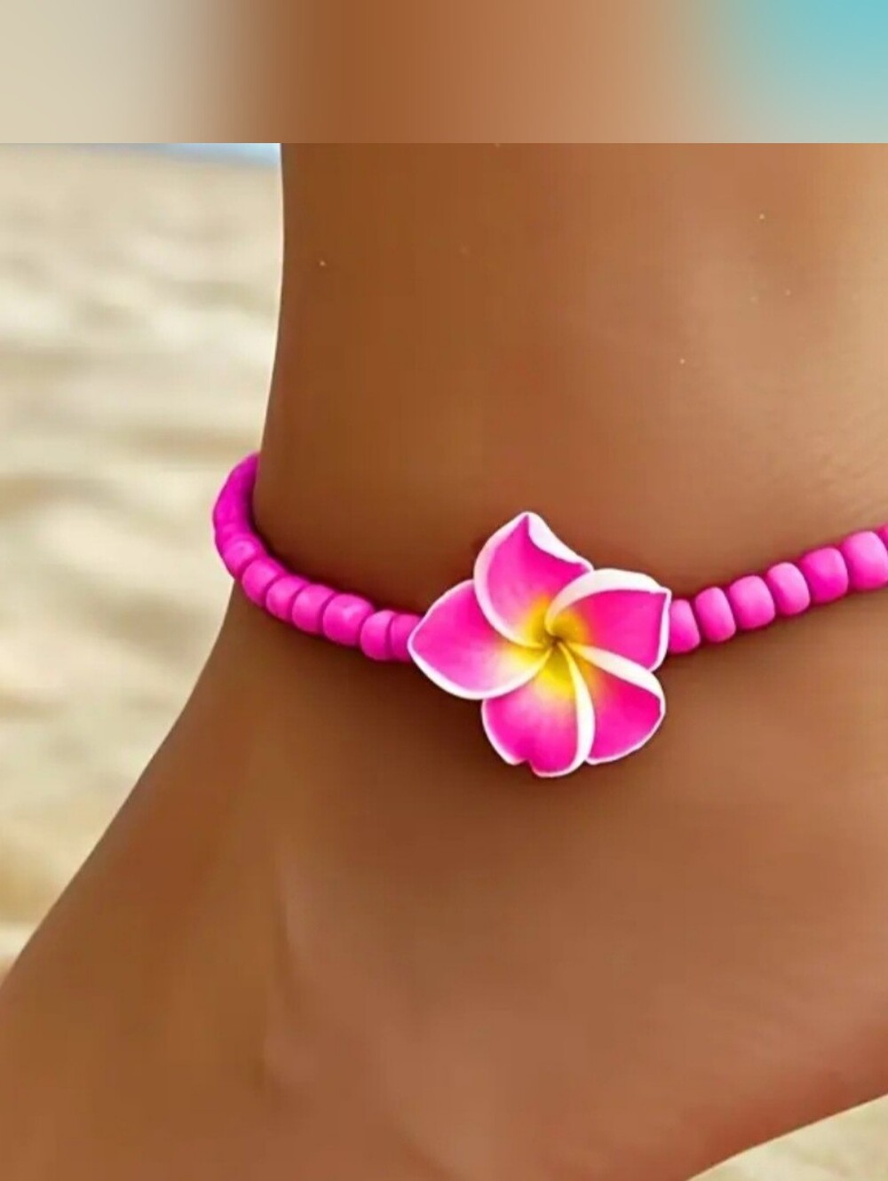 Plumeria Resin Elastic Beaded Anklet